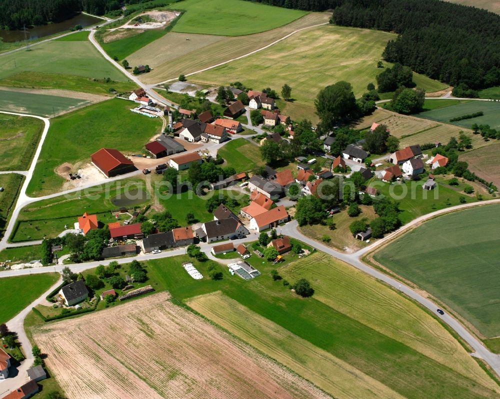 Lölldorf from the bird's eye view: Agricultural land and field boundaries surround the settlement area of the village in Lölldorf in the state Bavaria, Germany