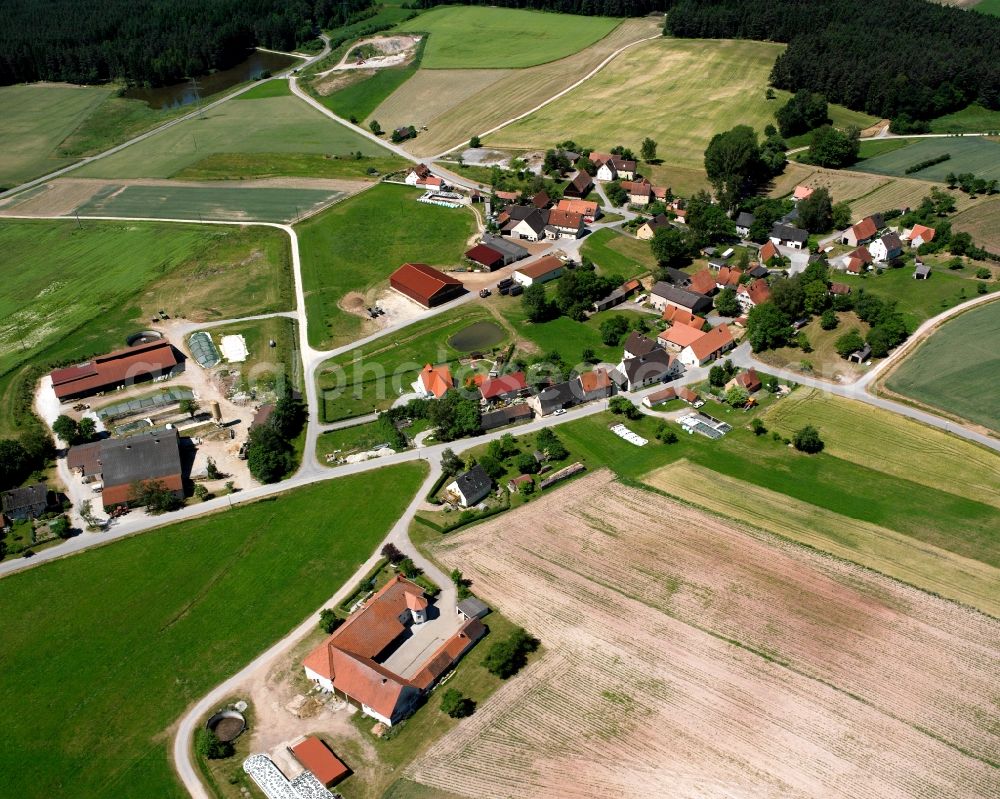 Aerial image Lölldorf - Agricultural land and field boundaries surround the settlement area of the village in Lölldorf in the state Bavaria, Germany