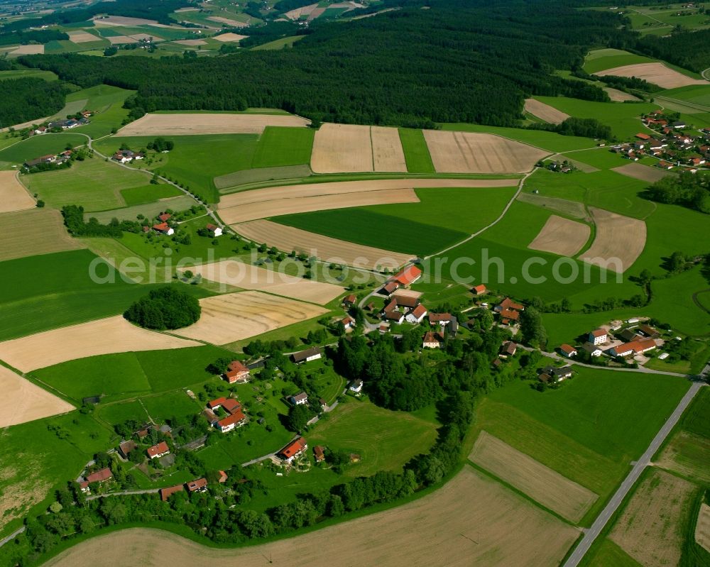 Aerial image Loderham - Agricultural land and field boundaries surround the settlement area of the village in Loderham in the state Bavaria, Germany