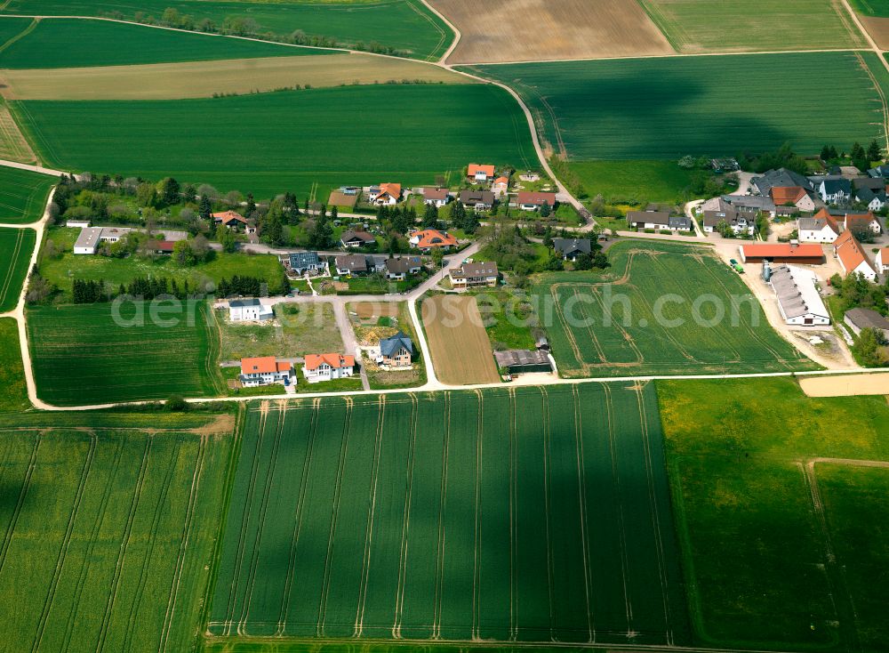 Aerial image Lonsee - Agricultural land and field boundaries surround the settlement area of the village in Lonsee in the state Baden-Wuerttemberg, Germany