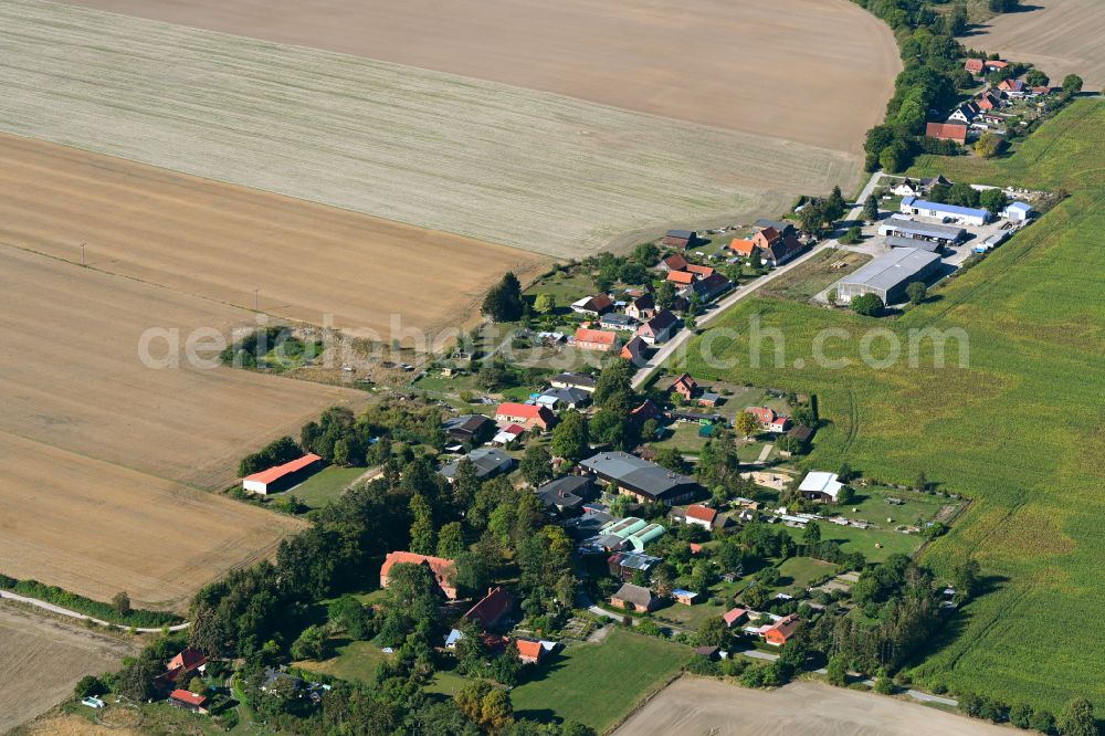 Aerial image Luckwitz - Agricultural land and field boundaries surround the settlement area of the village in Luckwitz in the state Mecklenburg - Western Pomerania, Germany