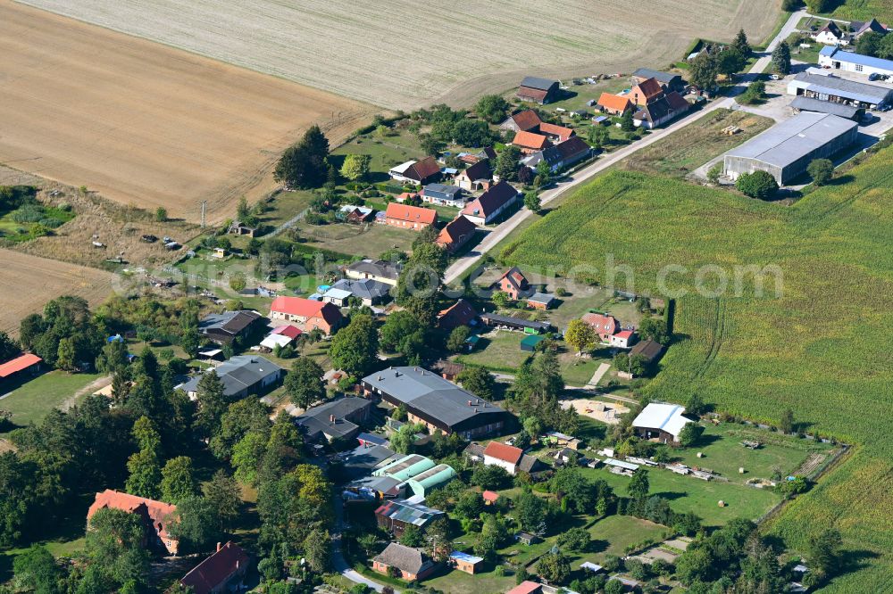 Aerial photograph Luckwitz - Agricultural land and field boundaries surround the settlement area of the village in Luckwitz in the state Mecklenburg - Western Pomerania, Germany