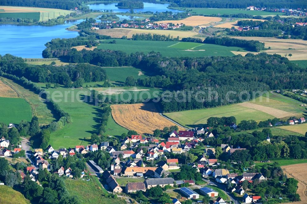 Aerial image Mahlis - Agricultural land and field boundaries surround the settlement area of the village in Mahlis in the state Saxony, Germany