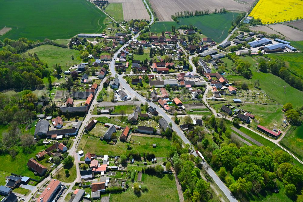 Aerial image Mahlsdorf - Agricultural land and field boundaries surround the settlement area of the village in Mahlsdorf in the state Saxony-Anhalt, Germany