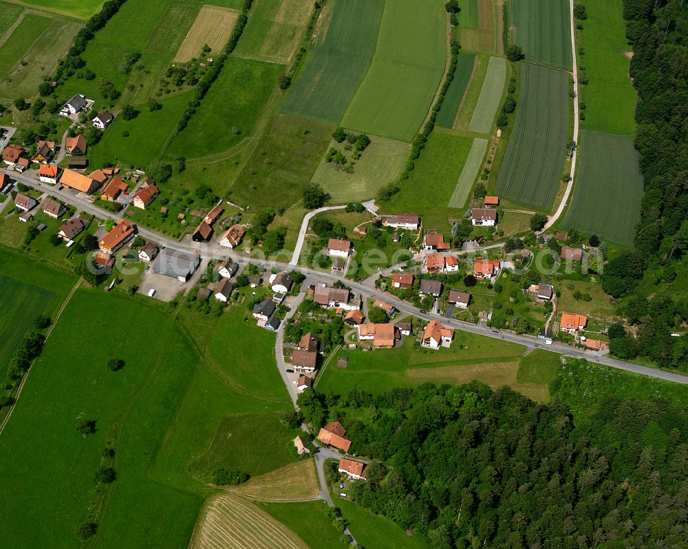 Aerial photograph Maisenbach-Zainen - Agricultural land and field boundaries surround the settlement area of the village in Maisenbach-Zainen in the state Baden-Wuerttemberg, Germany