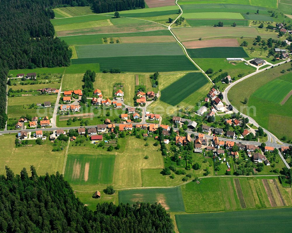 Aerial photograph Maisenbach-Zainen - Agricultural land and field boundaries surround the settlement area of the village in Maisenbach-Zainen in the state Baden-Wuerttemberg, Germany