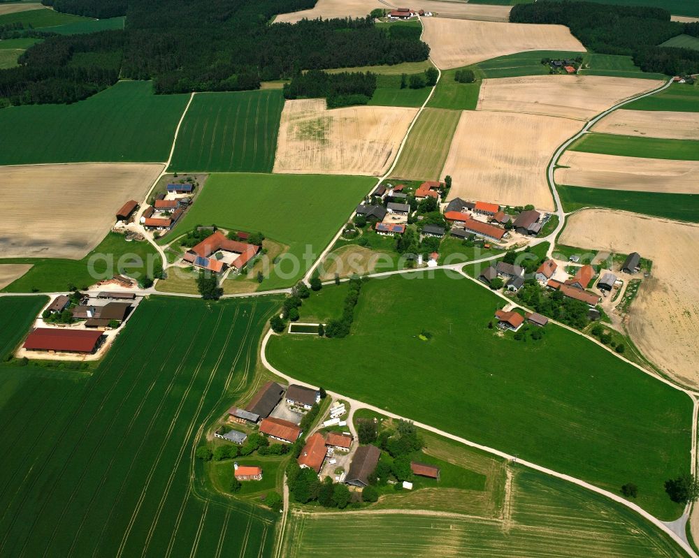 Marastorf from the bird's eye view: Agricultural land and field boundaries surround the settlement area of the village in Marastorf in the state Bavaria, Germany