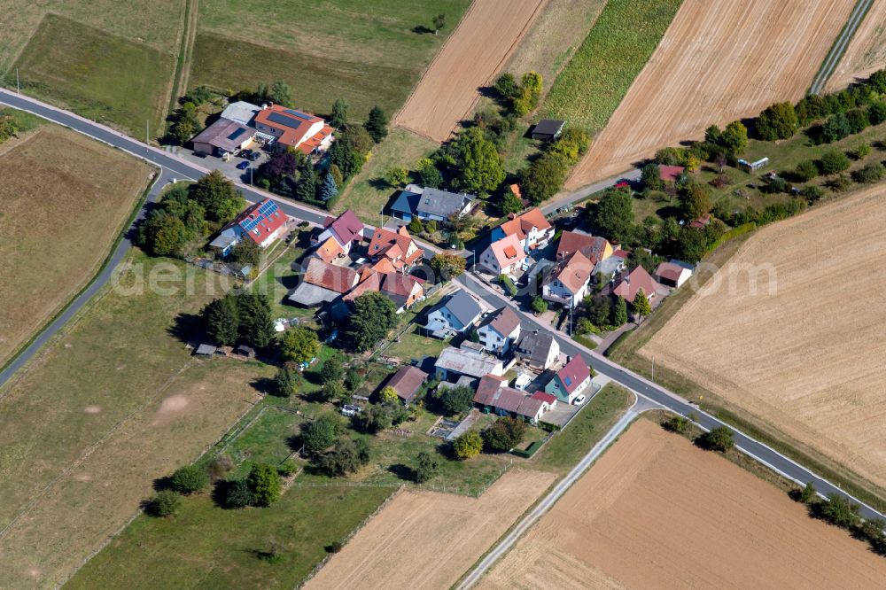 Aerial image Marienbrunn - Agricultural land and field boundaries surround the settlement area of the village in Marienbrunn in the state Bavaria, Germany