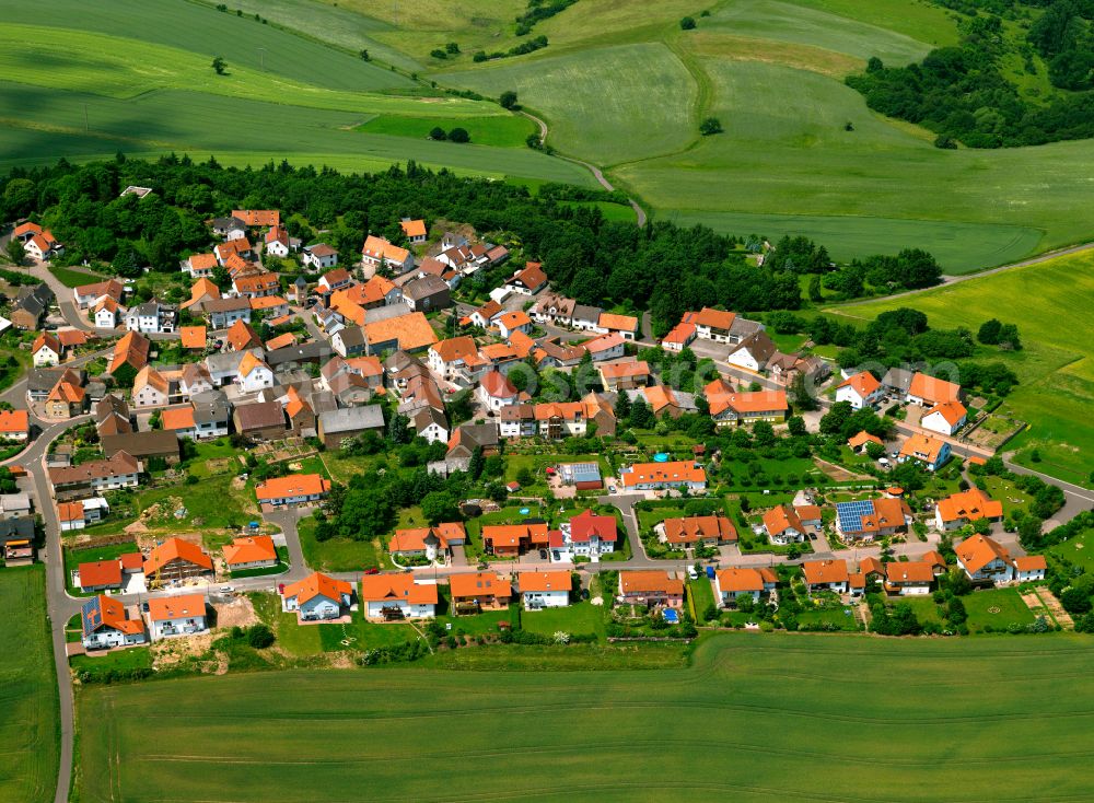 Aerial photograph Marienthal - Agricultural land and field boundaries surround the settlement area of the village in Marienthal Ahrtal in the state Rhineland-Palatinate, Germany