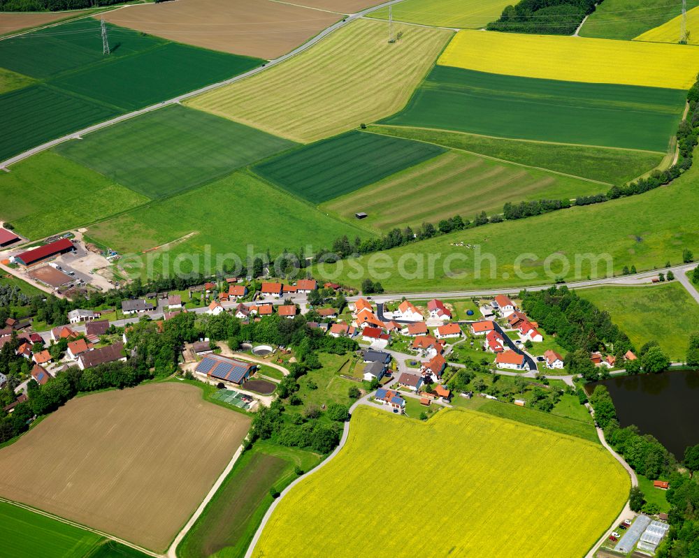 Aerial image Maselheim - Agricultural land and field boundaries surround the settlement area of the village in Maselheim in the state Baden-Wuerttemberg, Germany