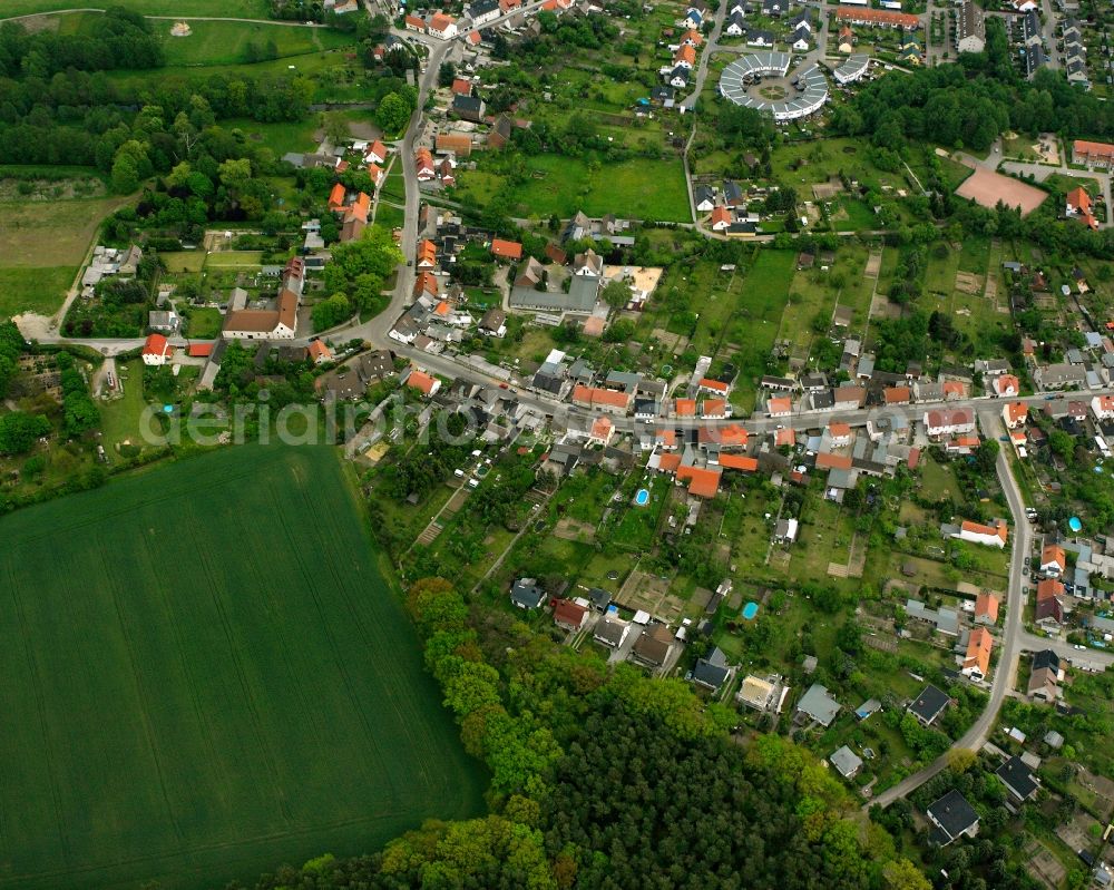 Aerial photograph Meinsdorf - Agricultural land and field boundaries surround the settlement area of the village in Meinsdorf in the state Saxony-Anhalt, Germany