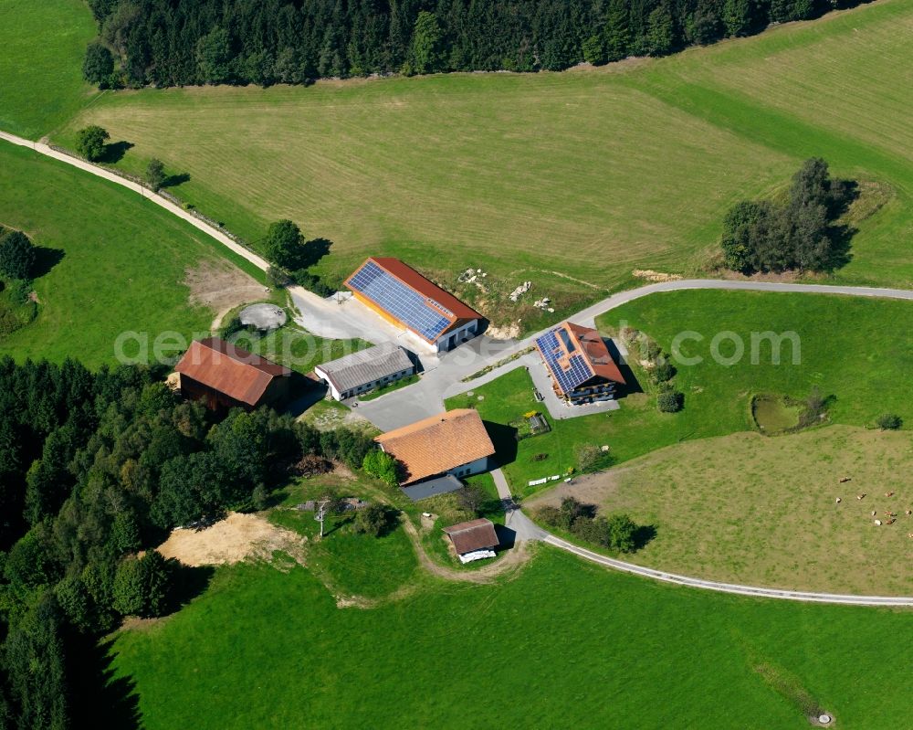 Meinstorf from the bird's eye view: Agricultural land and field boundaries surround the settlement area of the village in Meinstorf in the state Bavaria, Germany