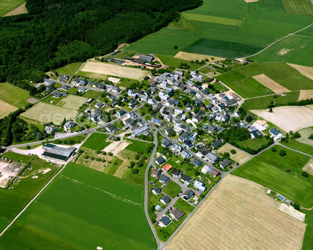 Aerial image Mermuth - Agricultural land and field boundaries surround the settlement area of the village in Mermuth in the state Rhineland-Palatinate, Germany