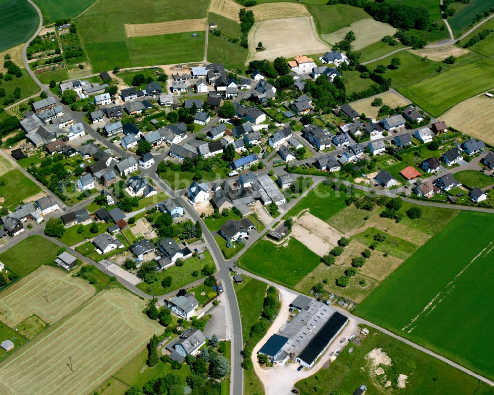 Aerial photograph Mermuth - Agricultural land and field boundaries surround the settlement area of the village in Mermuth in the state Rhineland-Palatinate, Germany