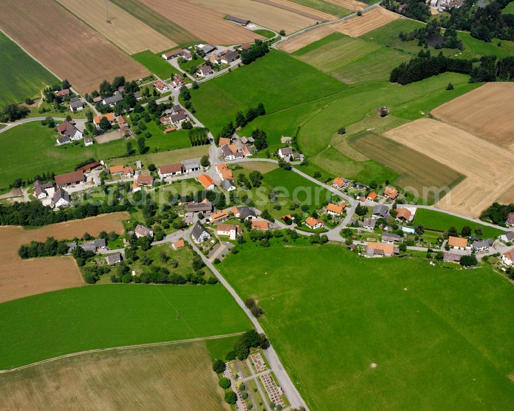 Aerial image Meßkirch - Agricultural land and field boundaries surround the settlement area of the village in Meßkirch in the state Baden-Wuerttemberg, Germany