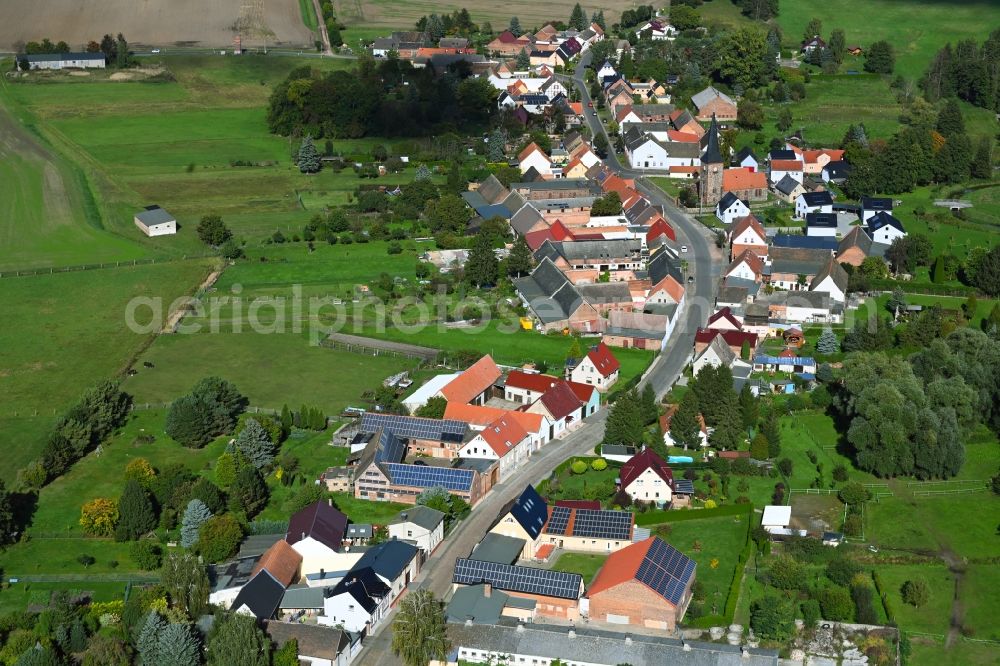 Aerial image Mühlstedt - Agricultural land and field boundaries surround the settlement area of the village in Muehlstedt in the state Saxony-Anhalt, Germany