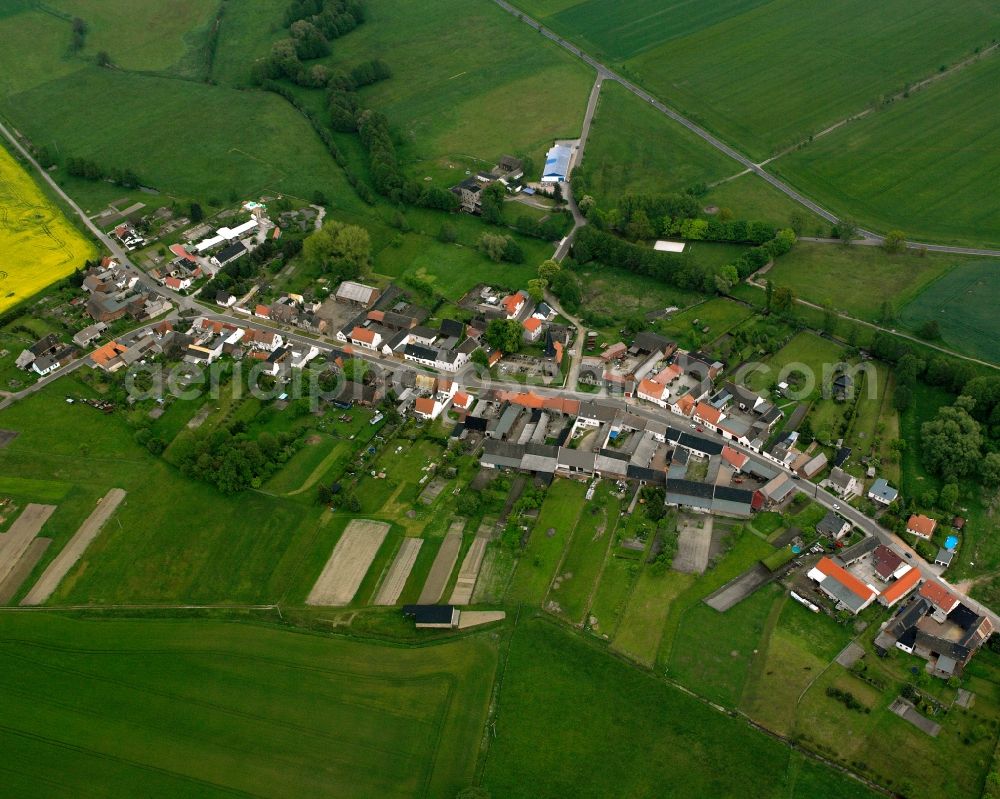 Aerial image Mühlstedt - Agricultural land and field boundaries surround the settlement area of the village in Mühlstedt in the state Saxony-Anhalt, Germany