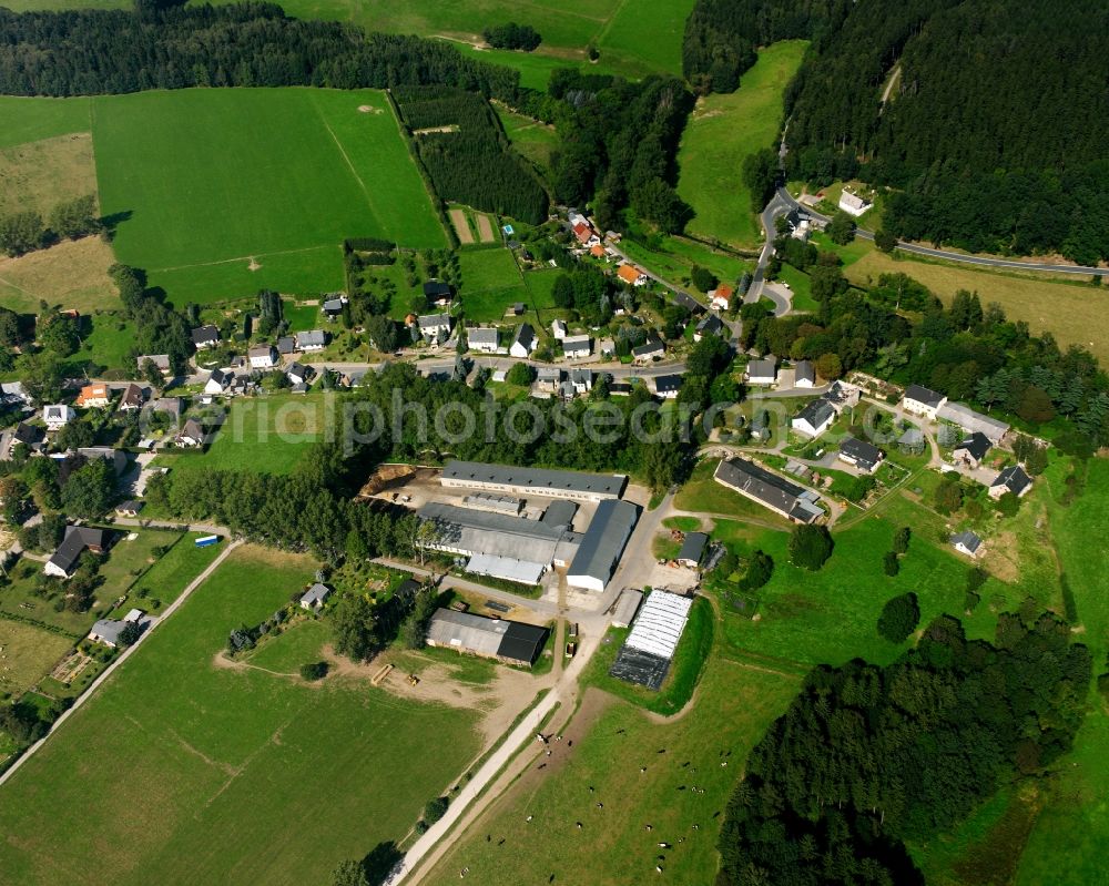 Aerial image St. Michaelis - Agricultural land and field boundaries surround the settlement area of the village in St. Michaelis in the state Saxony, Germany