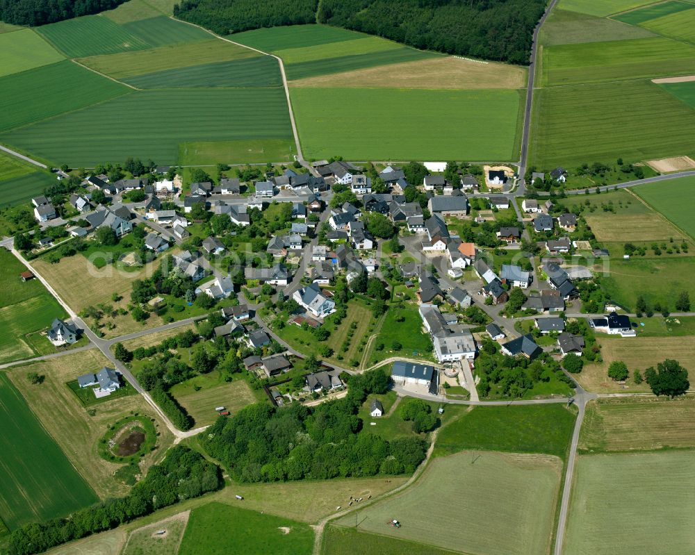 Aerial photograph Michelbach - Agricultural land and field boundaries surround the settlement area of the village in Michelbach in the state Rhineland-Palatinate, Germany