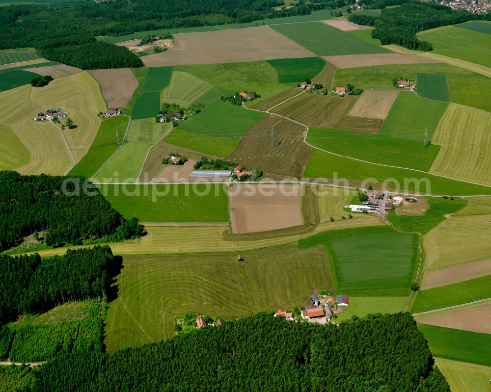 Mittelbuch from the bird's eye view: Agricultural land and field boundaries surround the settlement area of the village in Mittelbuch in the state Baden-Wuerttemberg, Germany