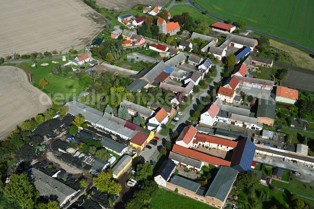 Moritz from the bird's eye view: Agricultural land and field boundaries surround the settlement area of the village in Moritz in the state Saxony-Anhalt, Germany