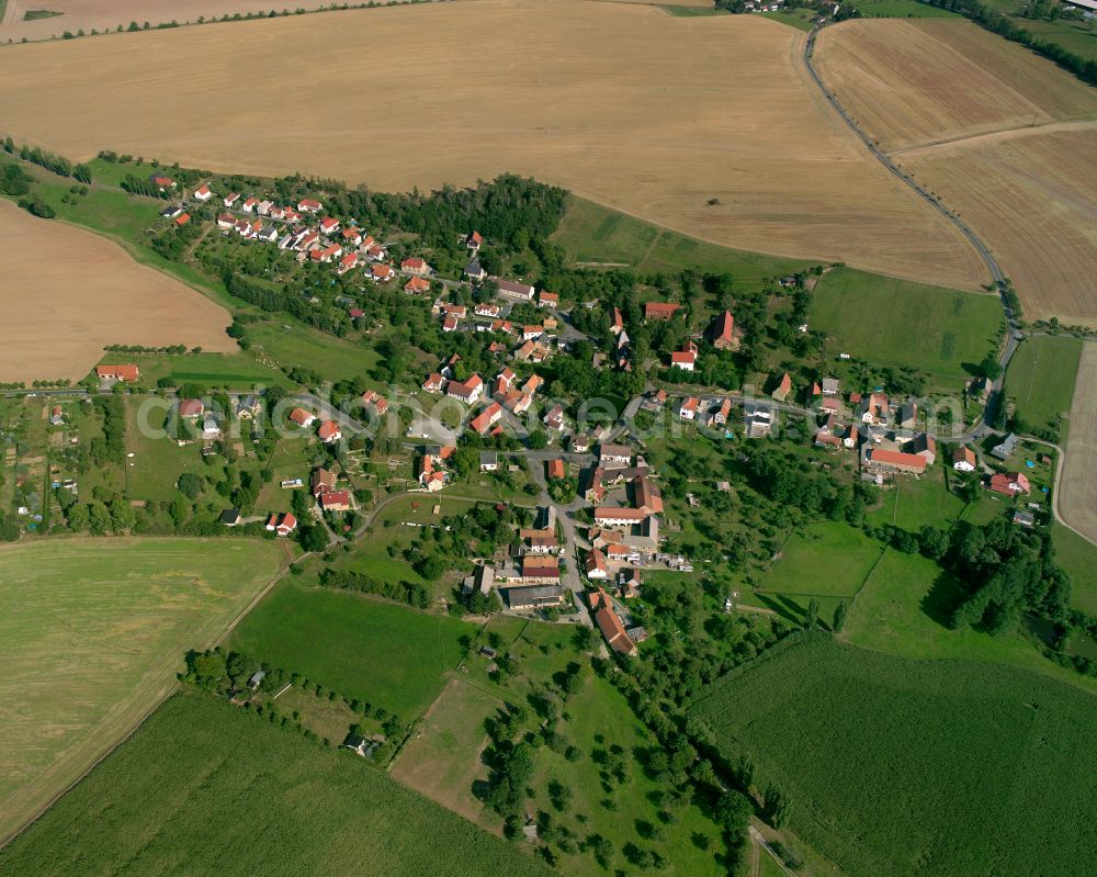 Aerial image Mosen - Agricultural land and field boundaries surround the settlement area of the village in Mosen in the state Thuringia, Germany