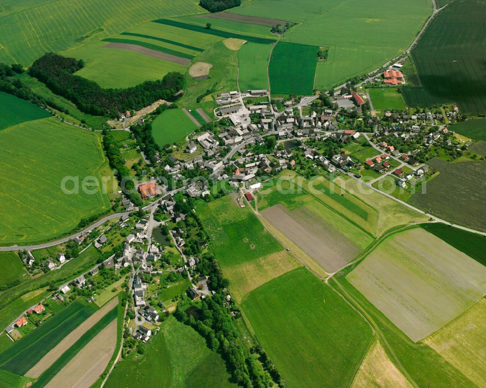 Naitschau from the bird's eye view: Agricultural land and field boundaries surround the settlement area of the village in Naitschau in the state Thuringia, Germany