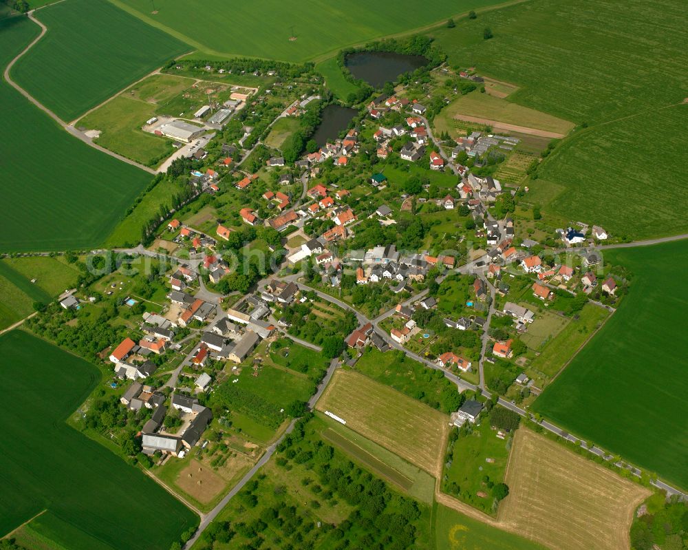 Aerial image Nauendorf - Agricultural land and field boundaries surround the settlement area of the village in Nauendorf in the state Thuringia, Germany