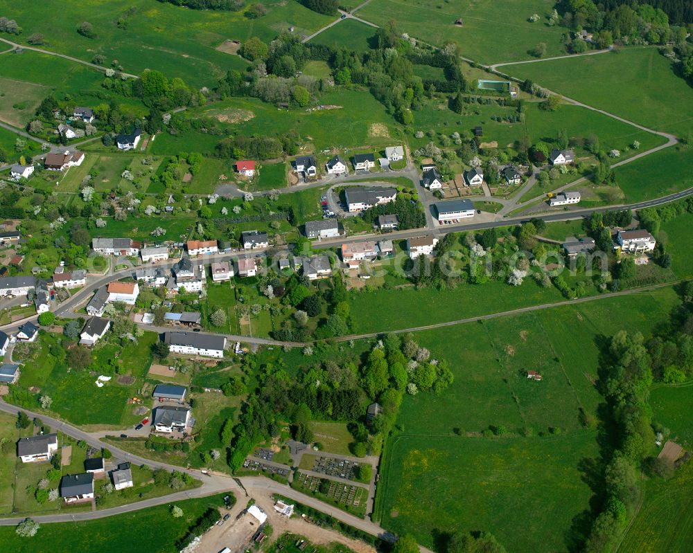 Nenderoth from the bird's eye view: Agricultural land and field boundaries surround the settlement area of the village in Nenderoth in the state Hesse, Germany