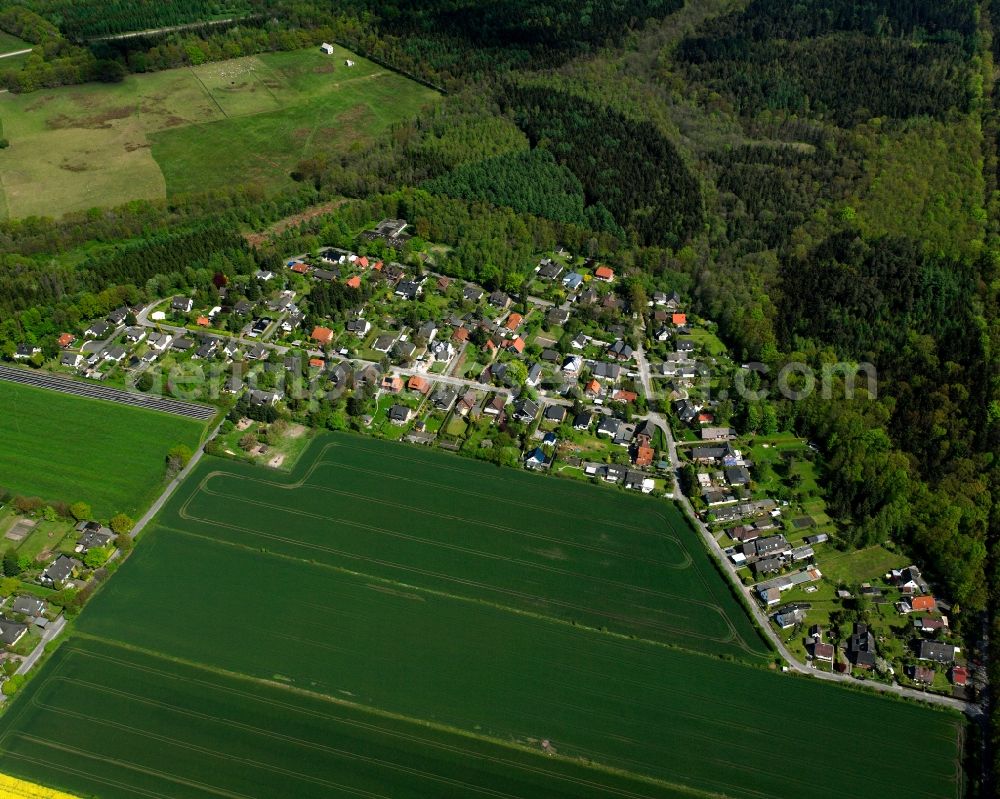 Aerial image Neu-Börnsen - Agricultural land and field boundaries surround the settlement area of the village in Neu-Börnsen in the state Schleswig-Holstein, Germany