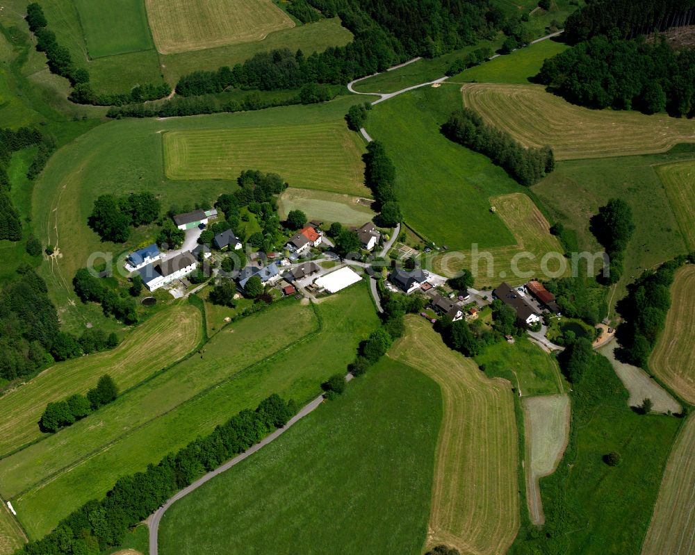 Aerial photograph Neuenhaus - Agricultural land and field boundaries surround the settlement area of the village in Neuenhaus in the state North Rhine-Westphalia, Germany