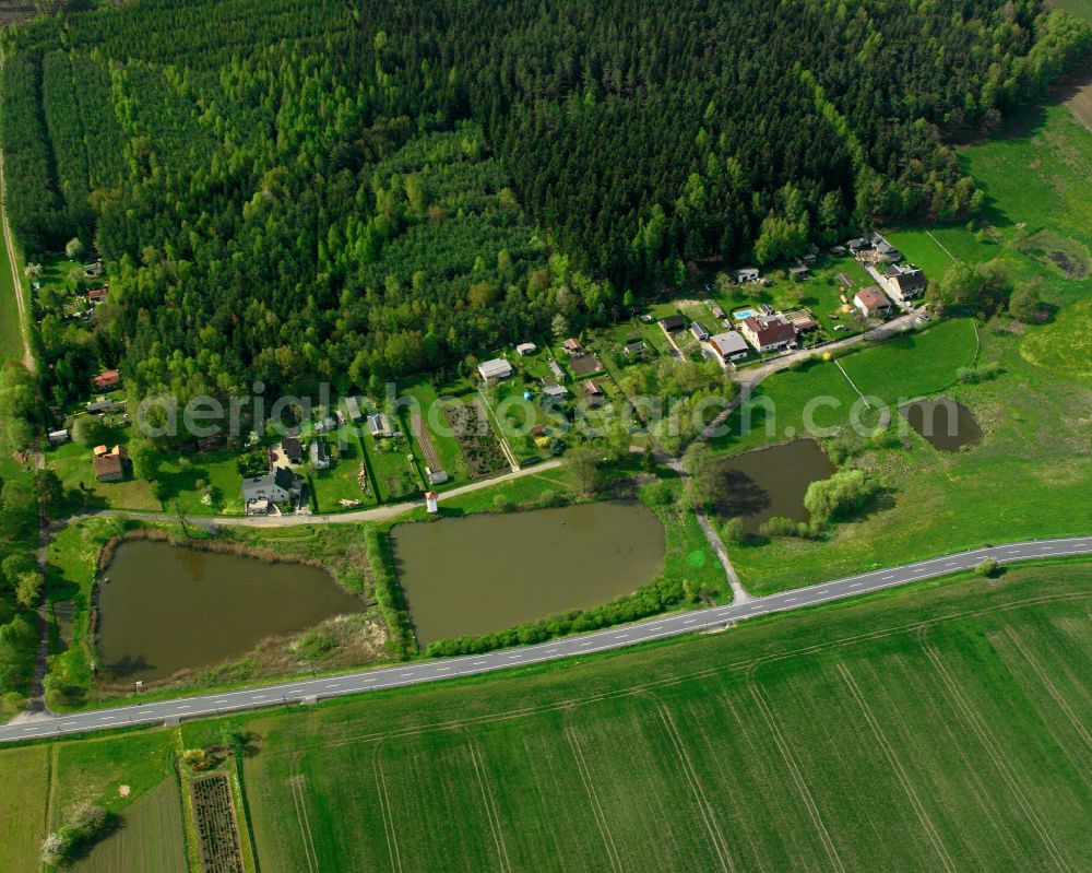 Aerial photograph Neuensorga - Agricultural land and field boundaries surround the settlement area of the village in Neuensorga in the state Thuringia, Germany