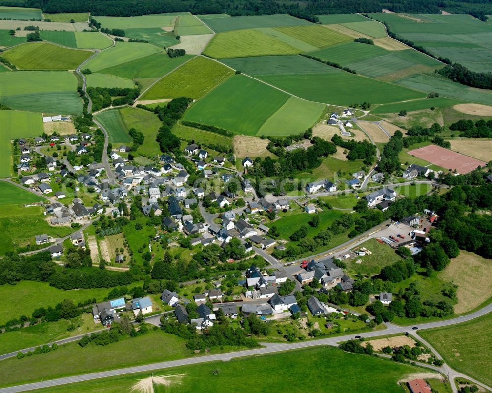 Aerial image Neuerkirch - Agricultural land and field boundaries surround the settlement area of the village in Neuerkirch in the state Rhineland-Palatinate, Germany