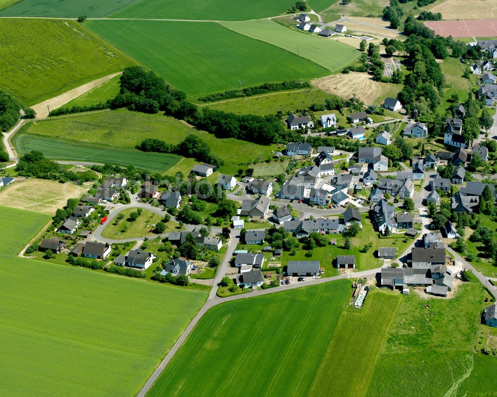 Aerial photograph Neuerkirch - Agricultural land and field boundaries surround the settlement area of the village in Neuerkirch in the state Rhineland-Palatinate, Germany