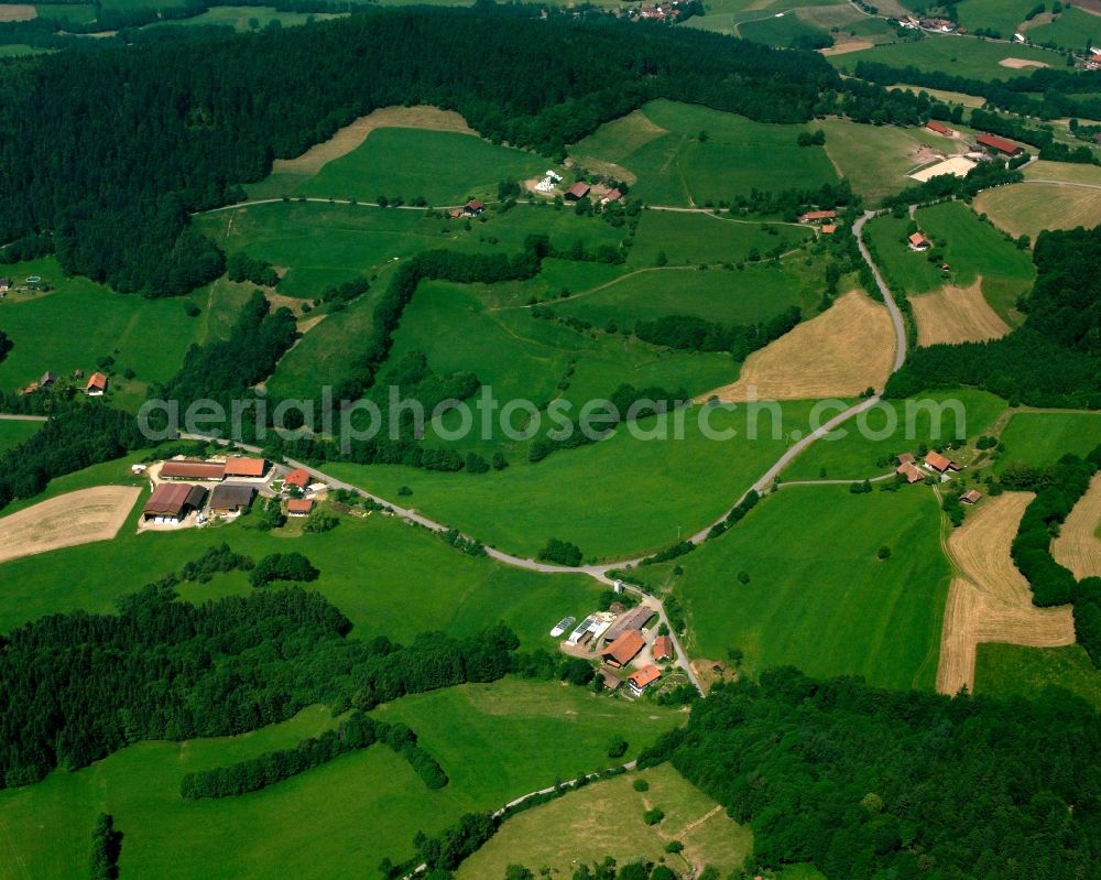 Aerial image Niederhofen - Agricultural land and field boundaries surround the settlement area of the village in Niederhofen in the state Bavaria, Germany