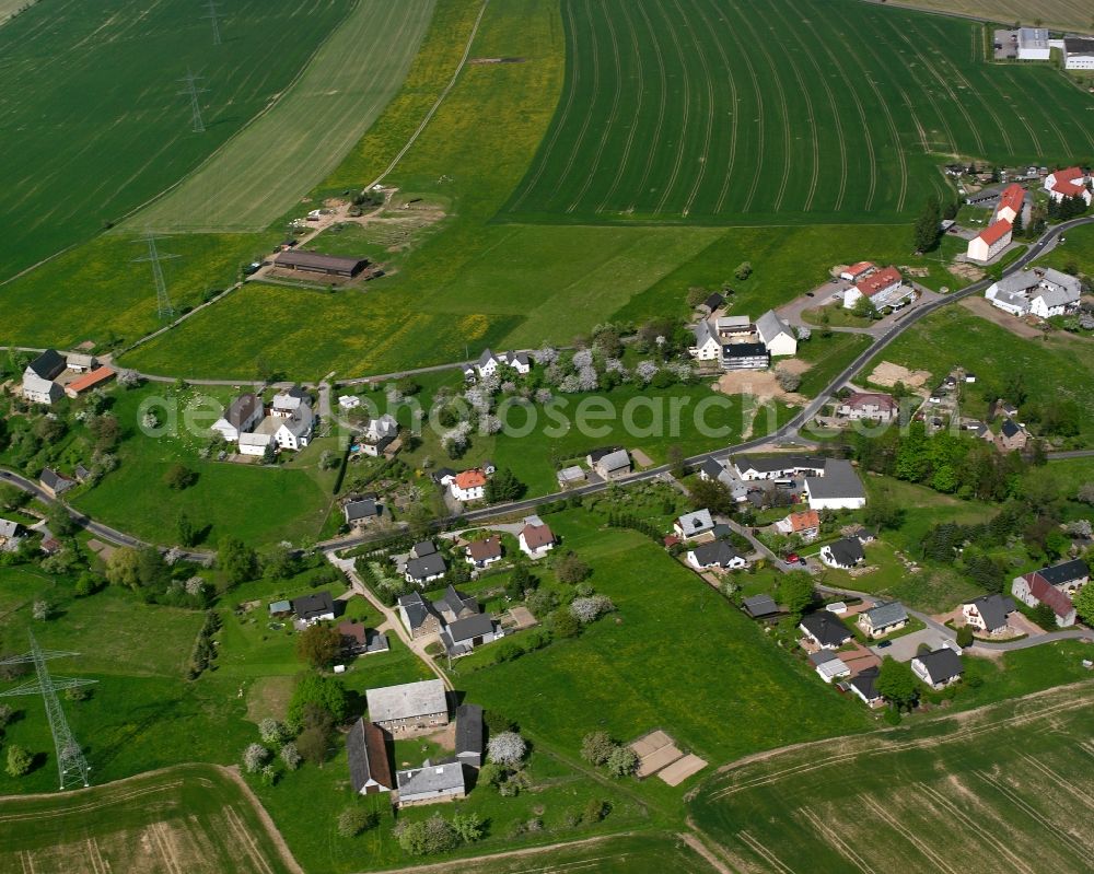 Aerial image Niederrossau - Agricultural land and field boundaries surround the settlement area of the village in Niederrossau in the state Saxony, Germany