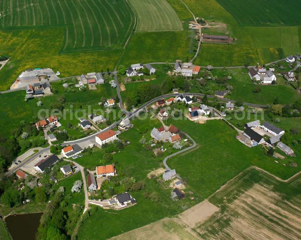 Aerial photograph Niederrossau - Agricultural land and field boundaries surround the settlement area of the village in Niederrossau in the state Saxony, Germany