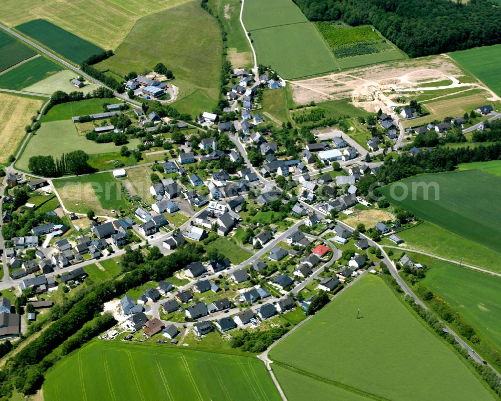 Aerial photograph Niederweiler - Agricultural land and field boundaries surround the settlement area of the village in Niederweiler in the state Rhineland-Palatinate, Germany