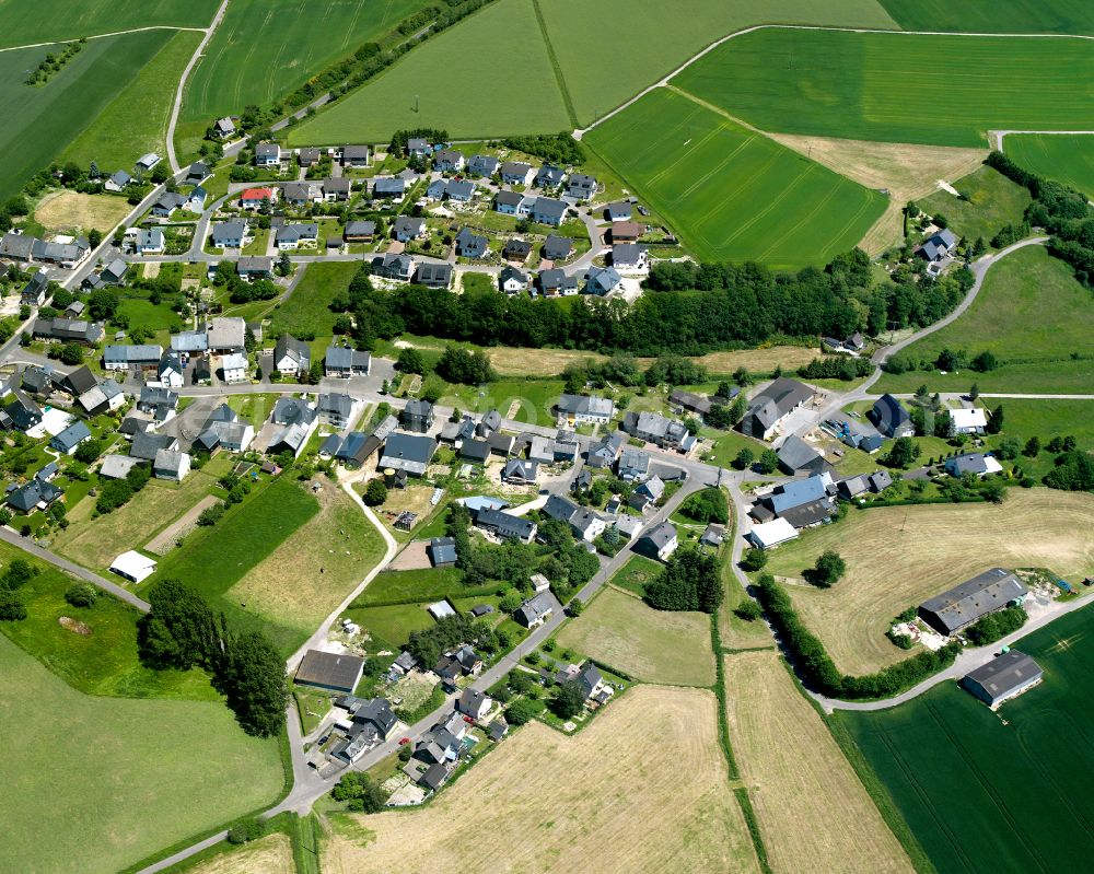 Niederweiler from the bird's eye view: Agricultural land and field boundaries surround the settlement area of the village in Niederweiler in the state Rhineland-Palatinate, Germany