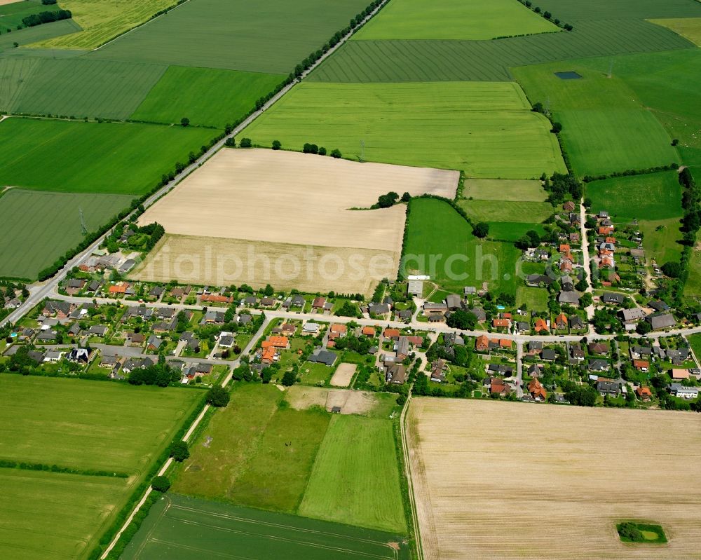 Aerial image Niendorf - Agricultural land and field boundaries surround the settlement area of the village in Niendorf in the state Schleswig-Holstein, Germany