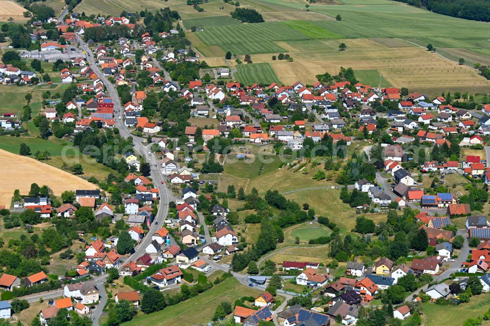 Oberdielbach from the bird's eye view: Agricultural land and field boundaries surround the settlement area of the village in Oberdielbach in the state Baden-Wuerttemberg, Germany