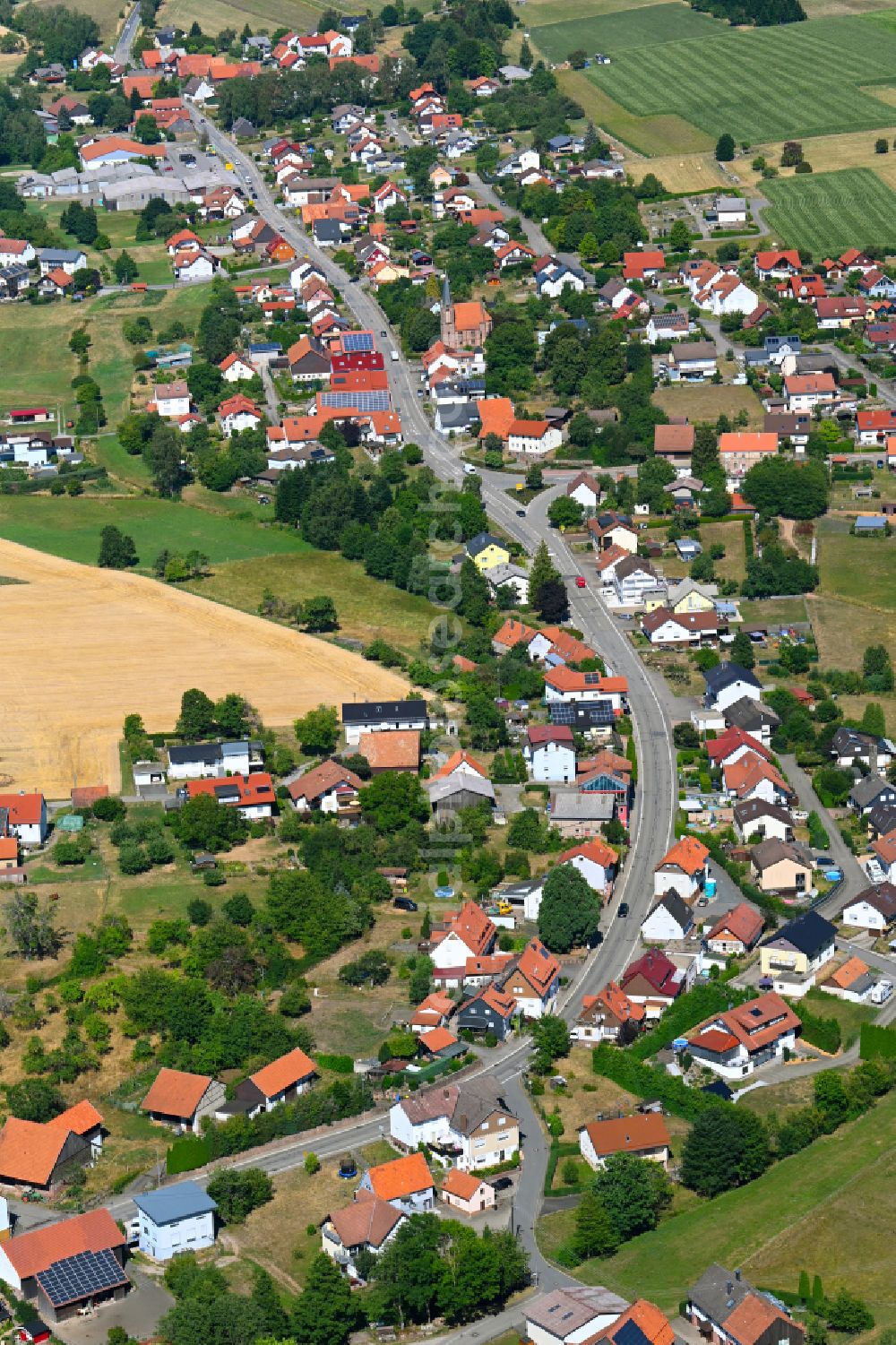 Aerial image Oberdielbach - Agricultural land and field boundaries surround the settlement area of the village in Oberdielbach in the state Baden-Wuerttemberg, Germany