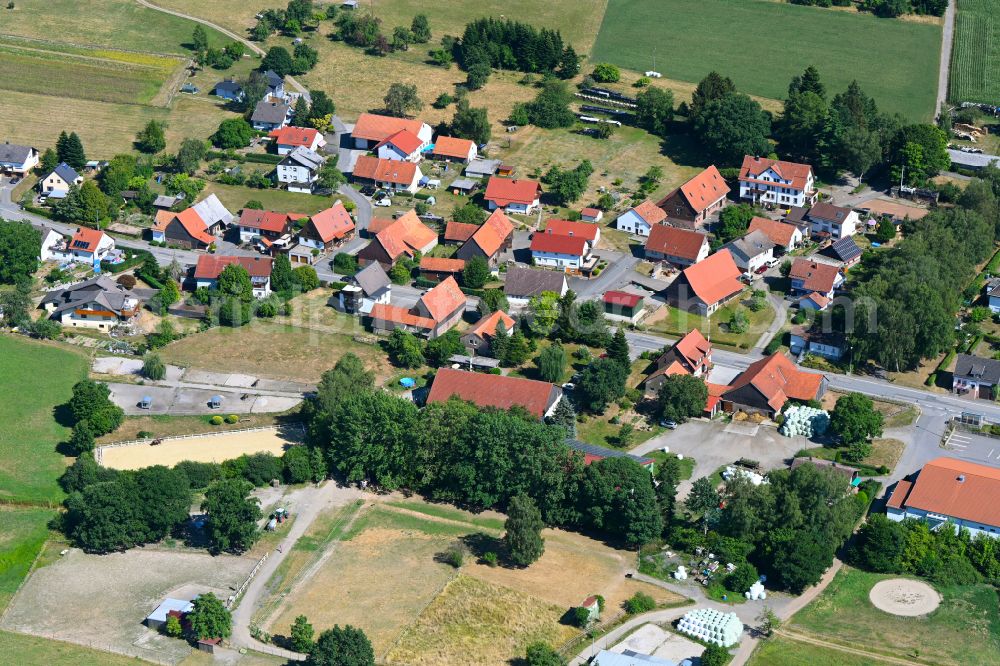 Aerial photograph Oberdielbach - Agricultural land and field boundaries surround the settlement area of the village in Oberdielbach in the state Baden-Wuerttemberg, Germany