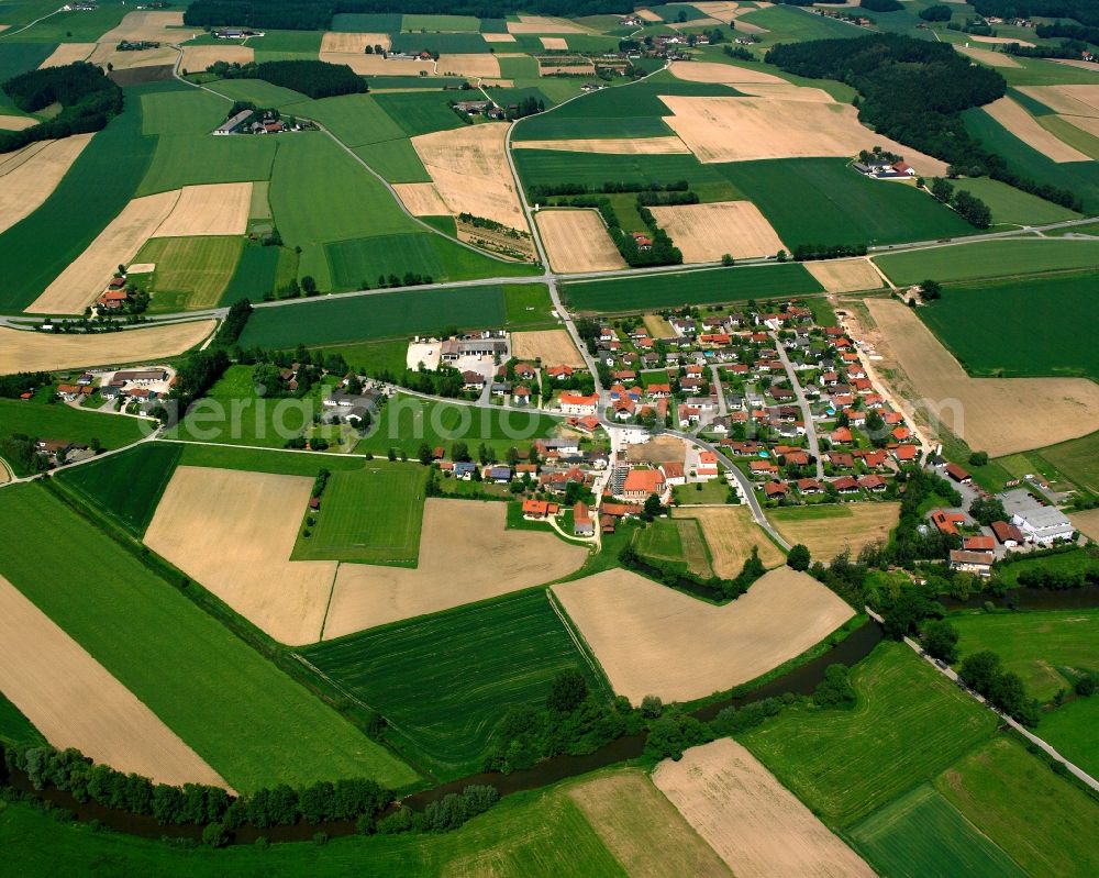 Aerial image Oberdietfurt - Agricultural land and field boundaries surround the settlement area of the village in Oberdietfurt in the state Bavaria, Germany