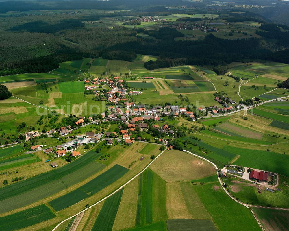 Aerial photograph Oberhaugstett - Agricultural land and field boundaries surround the settlement area of the village in Oberhaugstett in the state Baden-Wuerttemberg, Germany