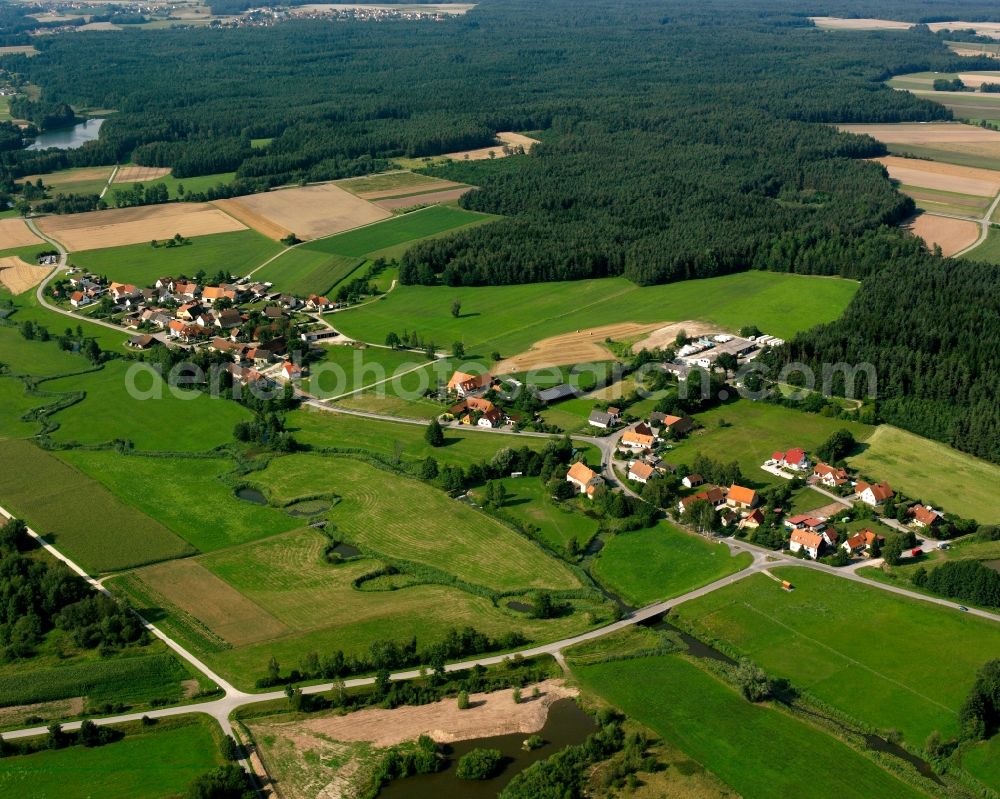 Aerial image Oberkemmathen - Agricultural land and field boundaries surround the settlement area of the village in Oberkemmathen in the state Bavaria, Germany