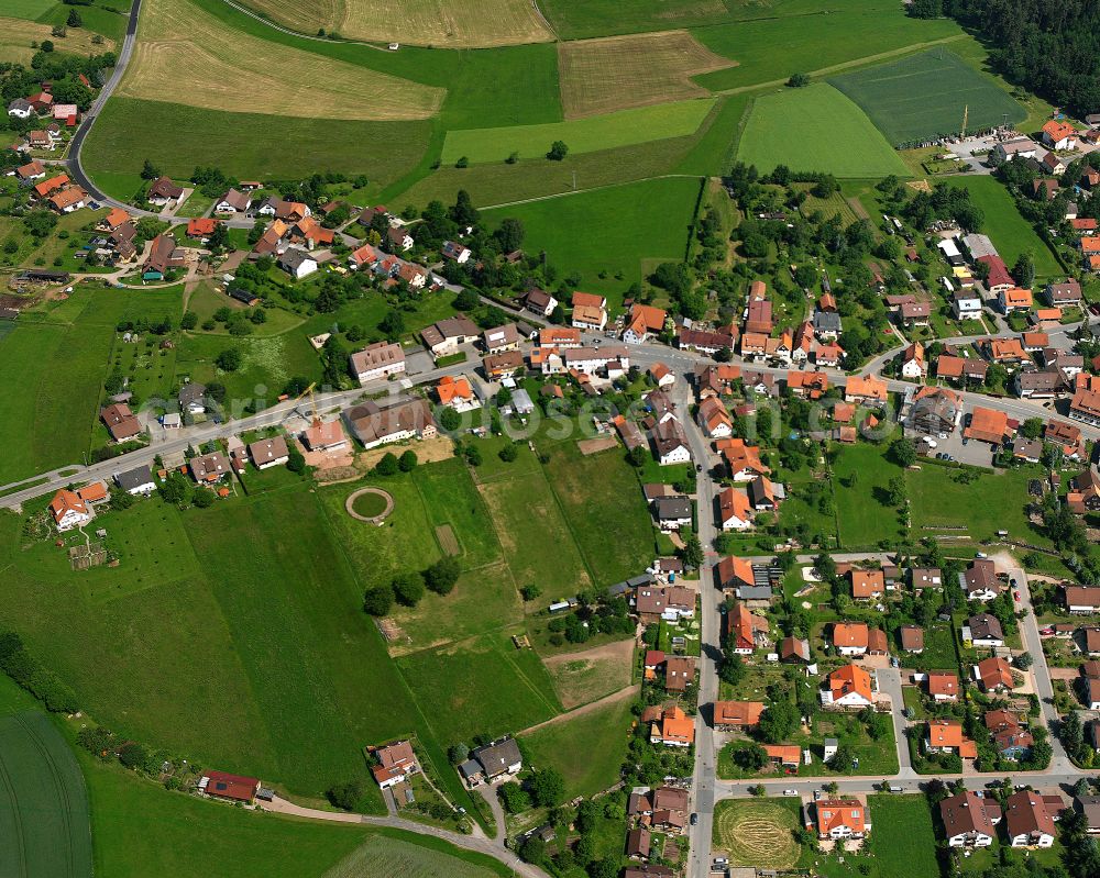 Oberkollbach from the bird's eye view: Agricultural land and field boundaries surround the settlement area of the village in Oberkollbach in the state Baden-Wuerttemberg, Germany