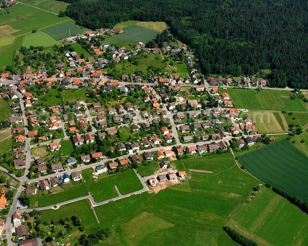 Aerial image Oberkollbach - Agricultural land and field boundaries surround the settlement area of the village in Oberkollbach in the state Baden-Wuerttemberg, Germany