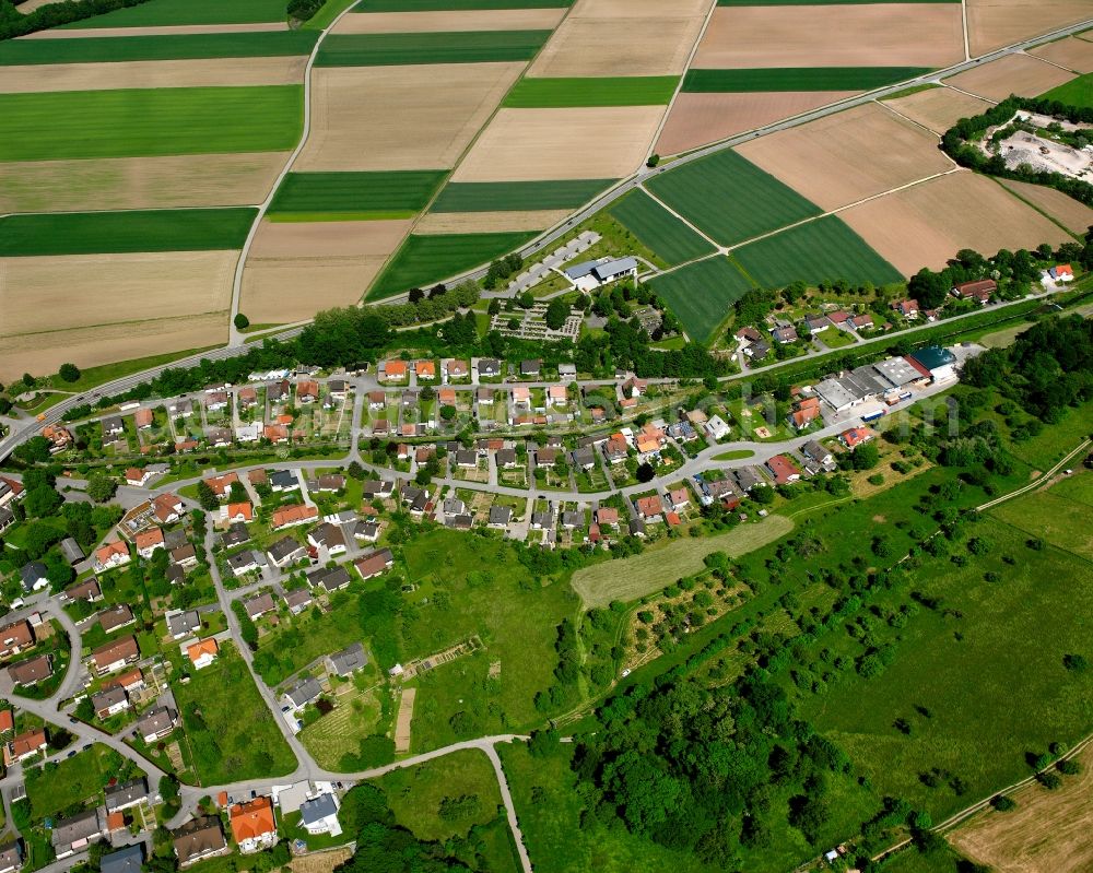 Aerial image Oberlauchringen - Agricultural land and field boundaries surround the settlement area of the village in Oberlauchringen in the state Baden-Wuerttemberg, Germany