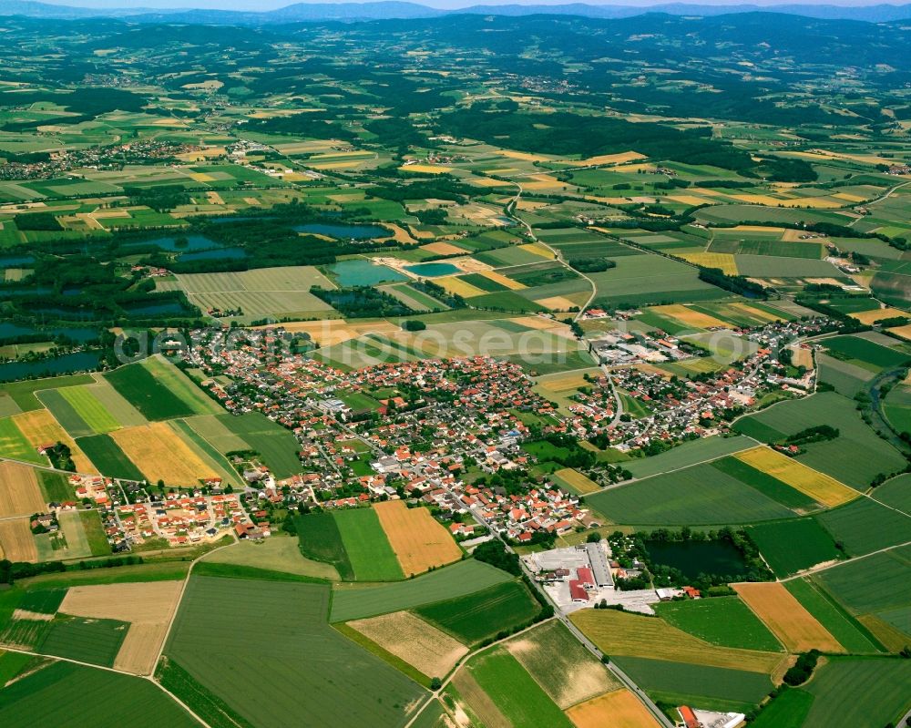 Aerial image Oberparkstetten - Agricultural land and field boundaries surround the settlement area of the village in Oberparkstetten in the state Bavaria, Germany